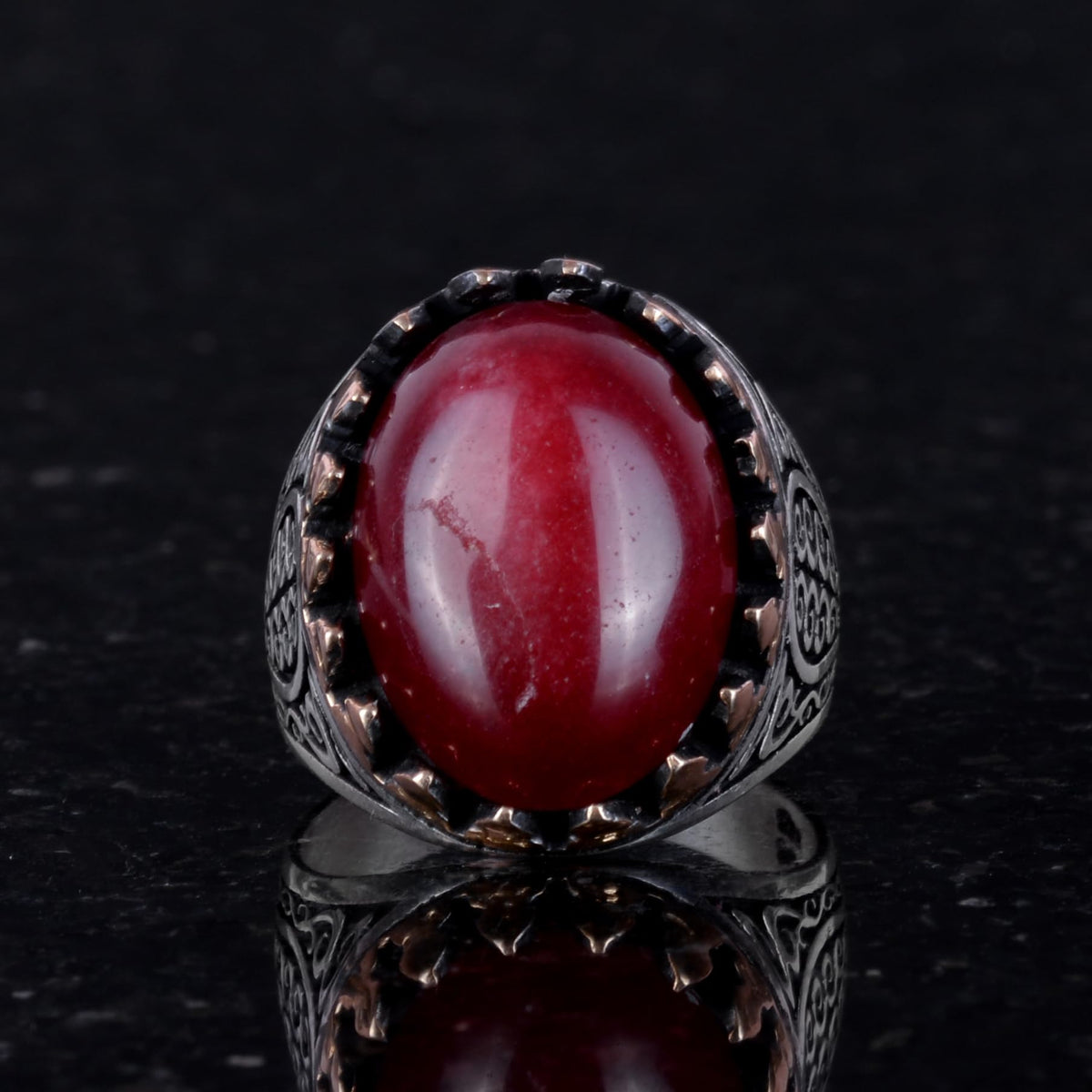 925 Sterling Silver Men's Ring - Natural Ruby Stone — 3