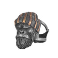 KAMBO Gorilla Head Men's Ring – 925 Sterling Silver Gold Plated Primate Ring – Handmade Animal Statement Jewelry