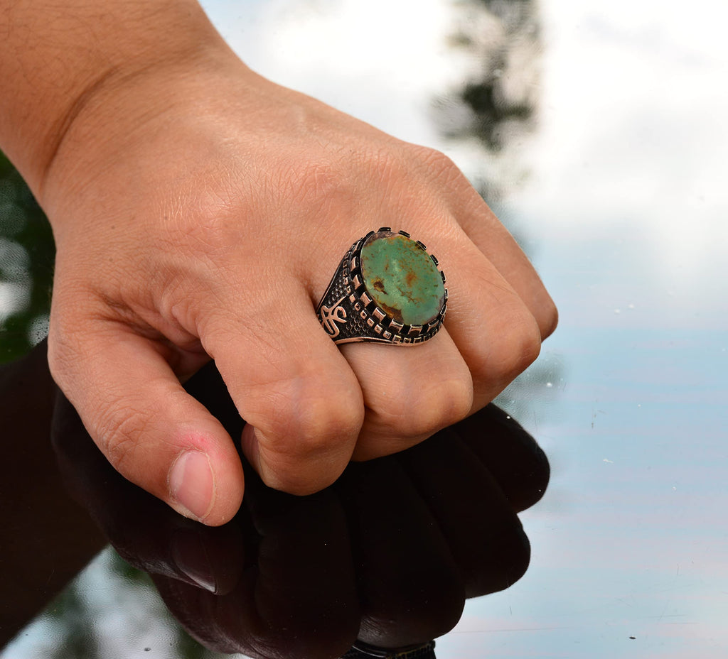 Arizona Turquoise Stone Ring - Ali Inscription, 925 Sterling Silver — 3