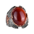 Natural Red Agate Stone Ring, 925 Sterling Silver