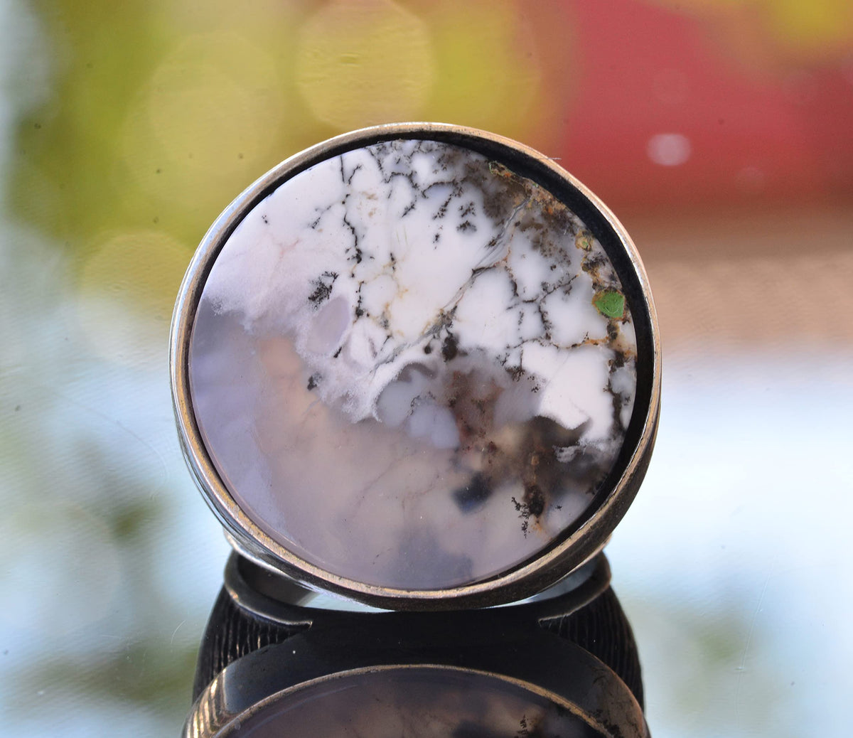 Men's Natural Dendritic Agate Stone Ring, 925 Sterling Silver Handmade Vintage Style, Healing Crystal Jewelry for Men — 3