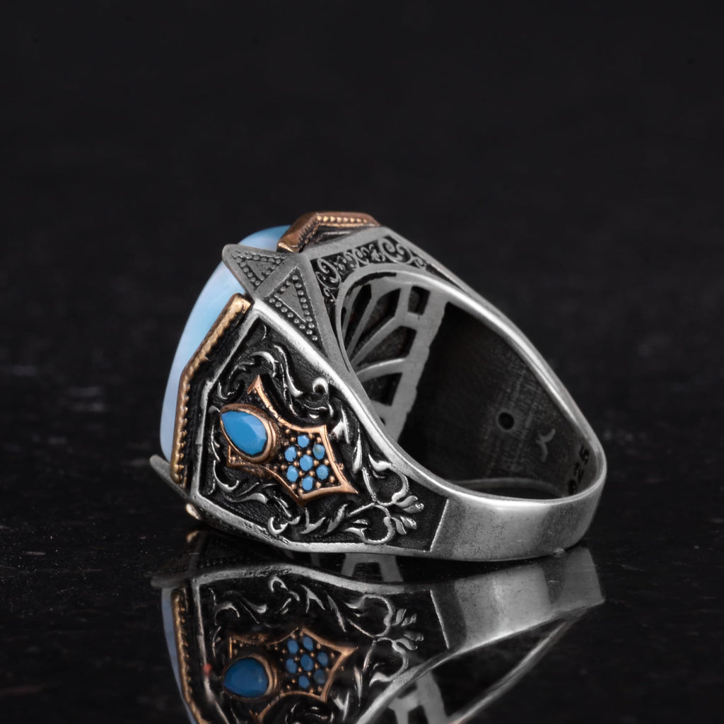 Natural Larimar Stone Handmade Ring - 925 Sterling Silver (Model-2) — 7