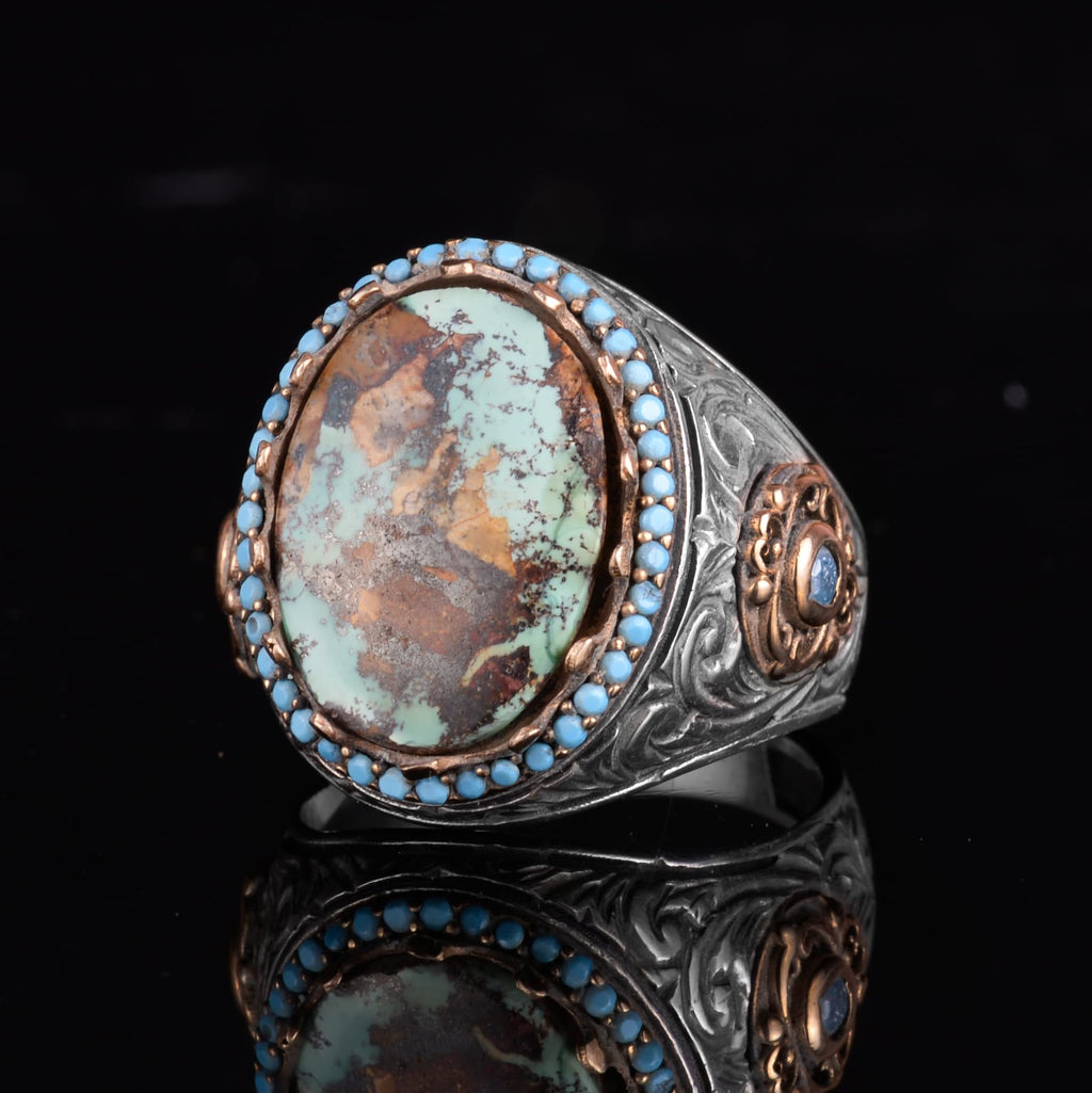 KAMBO Authentic Arizona Turquoise Stone Men's Ring - Natural Stone Handmade 925 Sterling Silver (Model-6) — 6