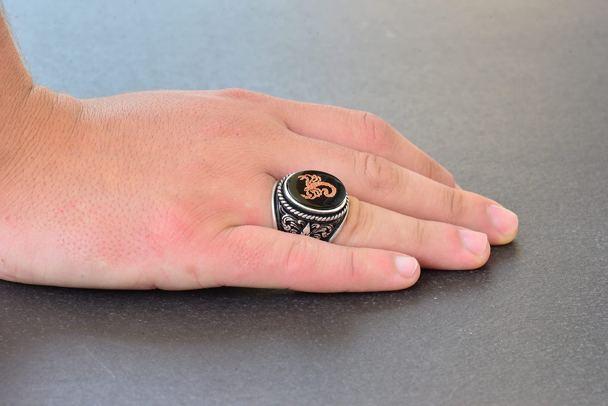 Scorpio Animal Ring - Silver Lily Pattern Large Ring — 6