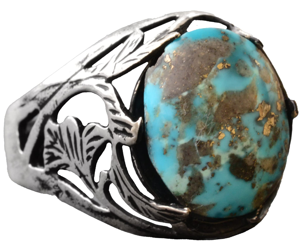 Arizona Turquoise Stone Ring, 925 Sterling Silver Leaf Ring