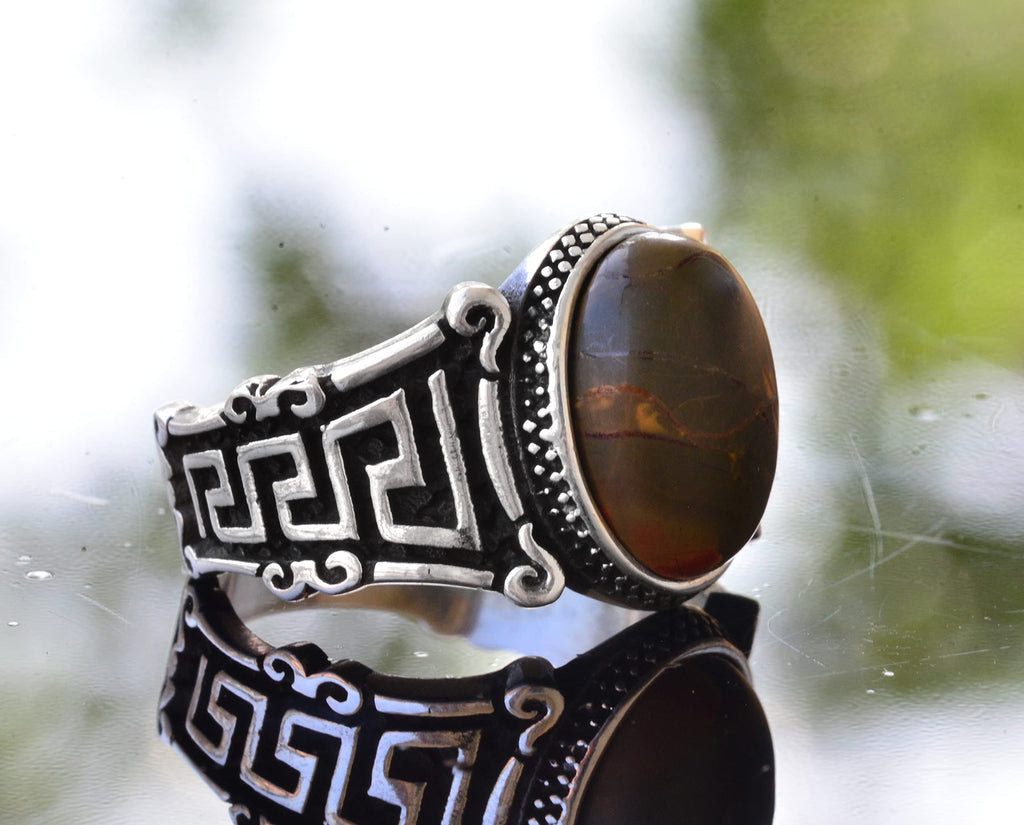 Natural Jasper Stone Ring, 925 Sterling Silver Men's Ring — 5