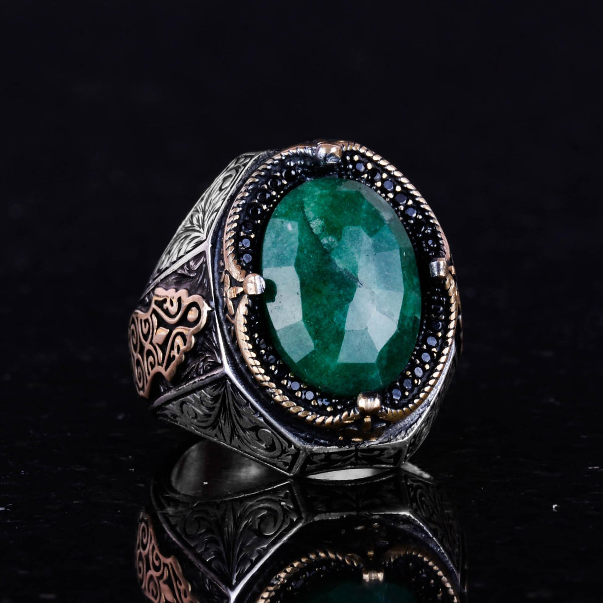 Natural Emerald Stone Ring - 925 Sterling Silver — 6