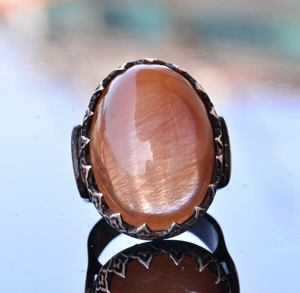 Handcrafted 925 Sterling Silver Men's Ring, Gold Rutilated Quartz Stone — 2