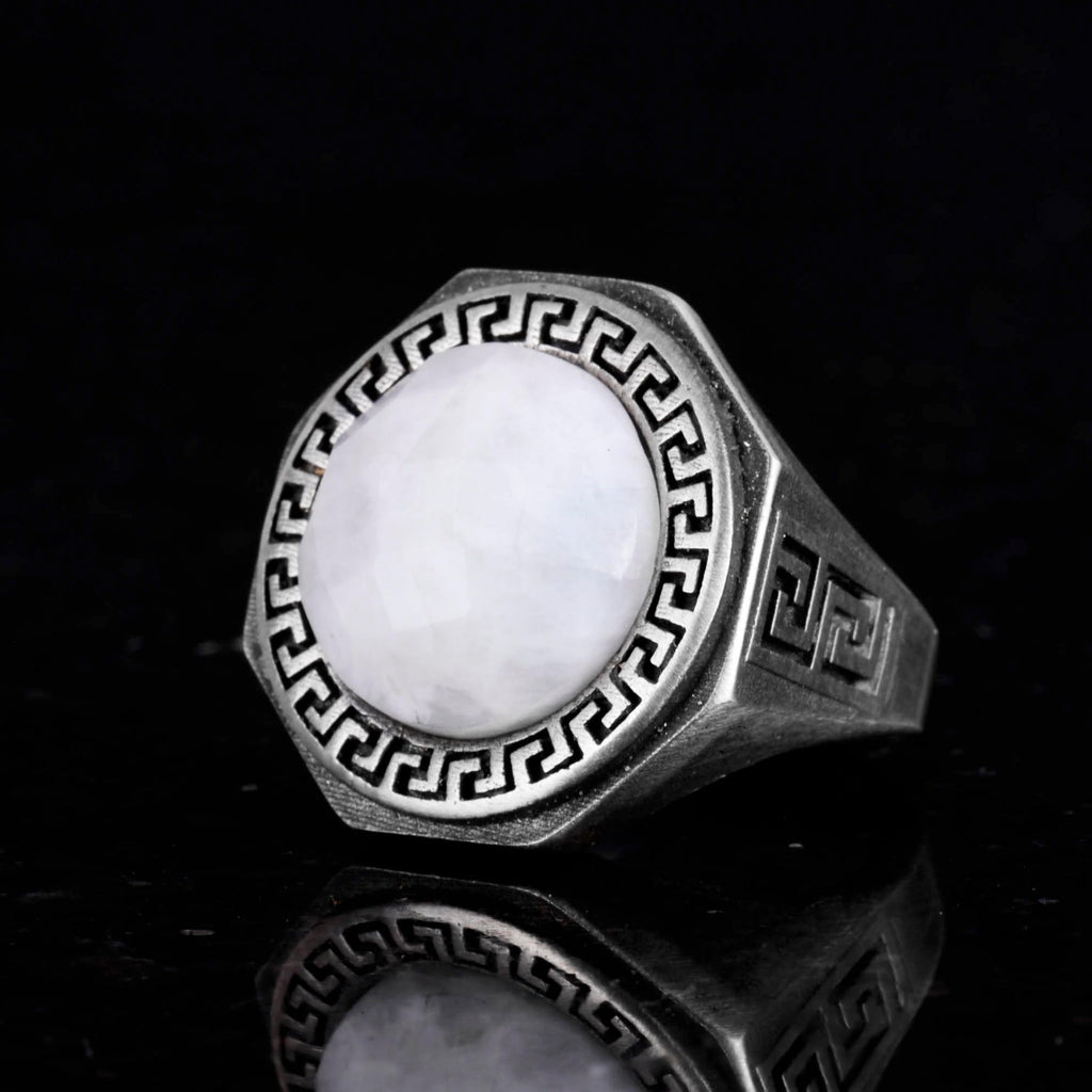 Natural Stone Ring - 925 Sterling Silver Handmade Men's Ring (Moonstone) — 6