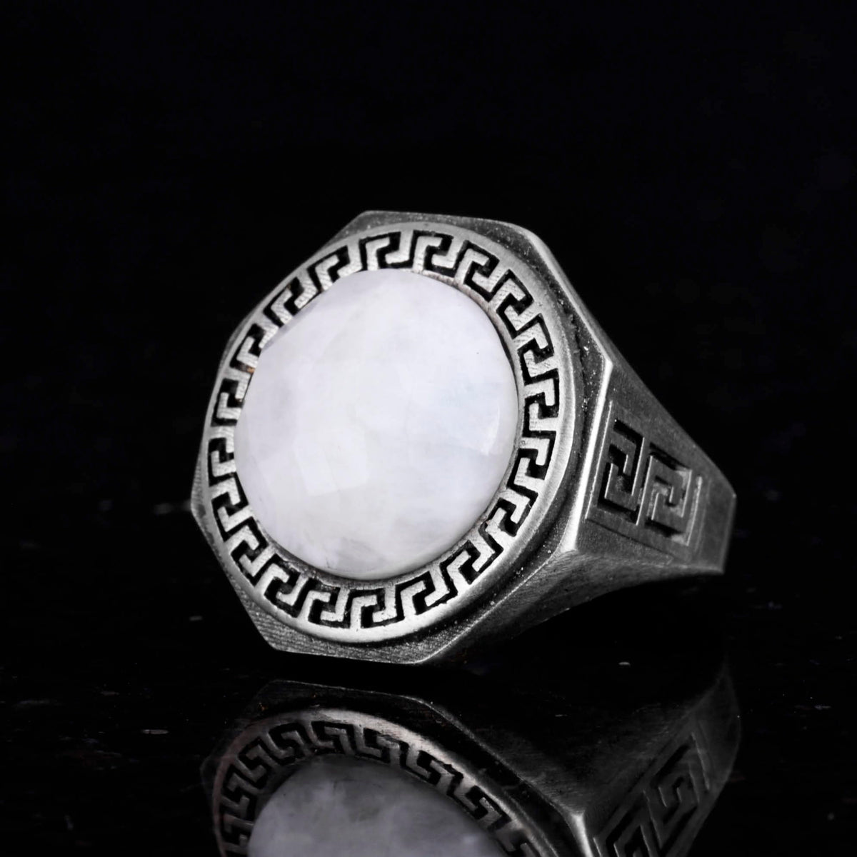 Natural Stone Ring - 925 Sterling Silver Handmade Men's Ring (Moonstone) — 6