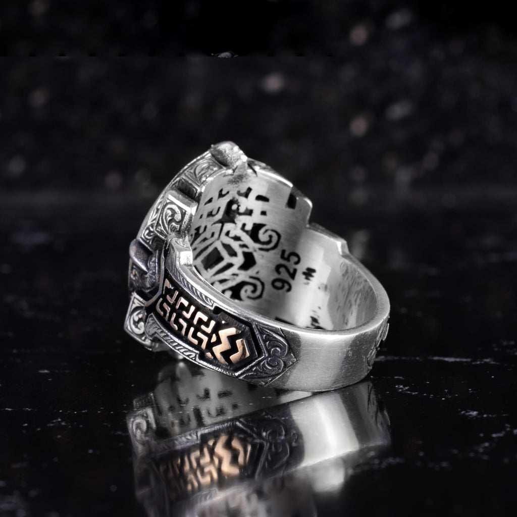KAMBO Natural Stone Ring 925 Sterling Silver – Handmade Men's Statement Ring Healing Jewelry (Red Bloodstone) — 7