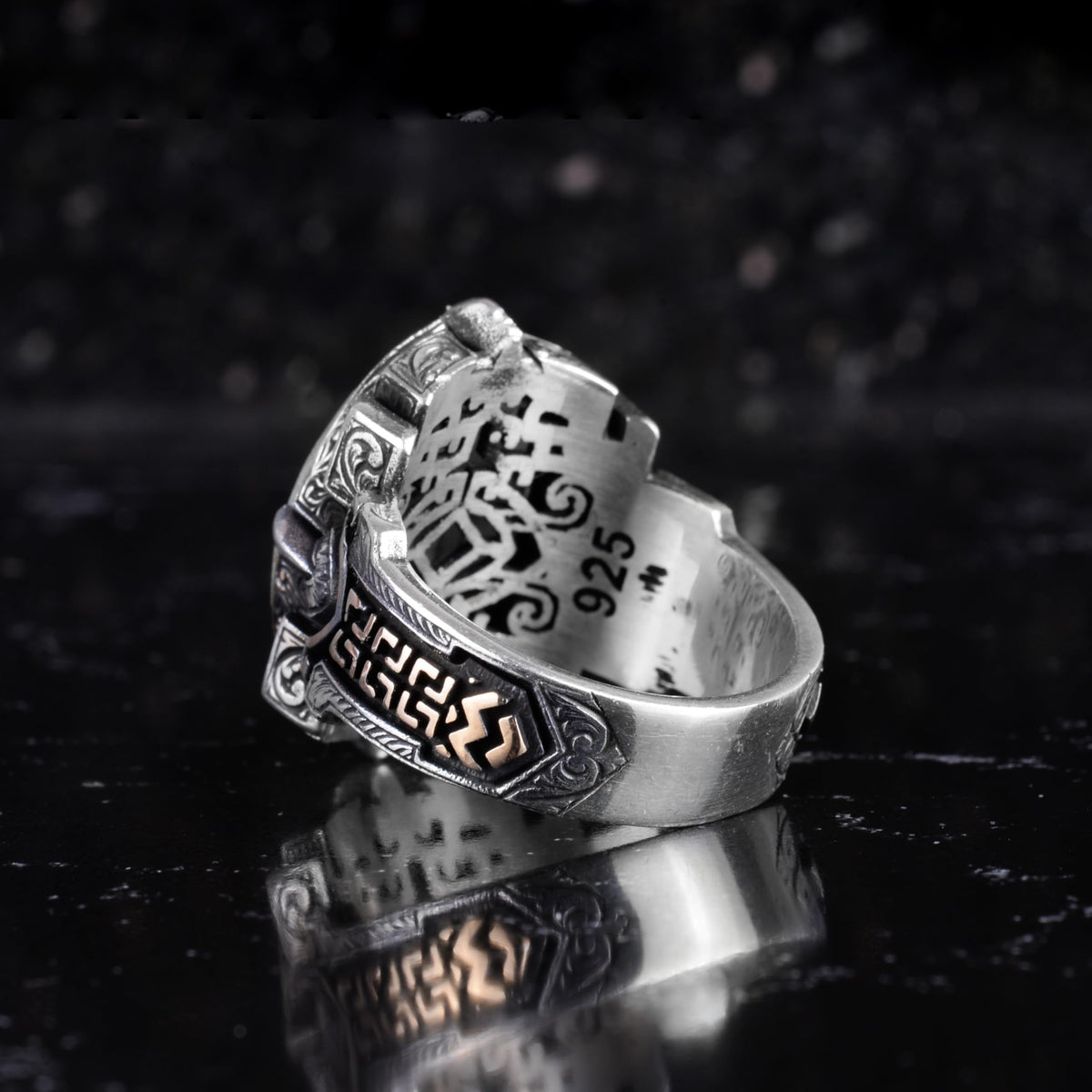 KAMBO Natural Stone Ring 925 Sterling Silver – Handmade Men's Statement Ring Healing Jewelry (Red Bloodstone) — 7