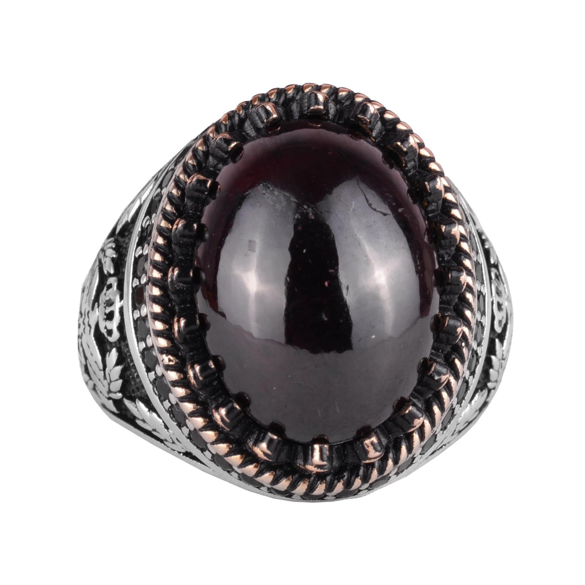 Natural Garnet Stone Handmade Eagle Ring - 925 Sterling Silver