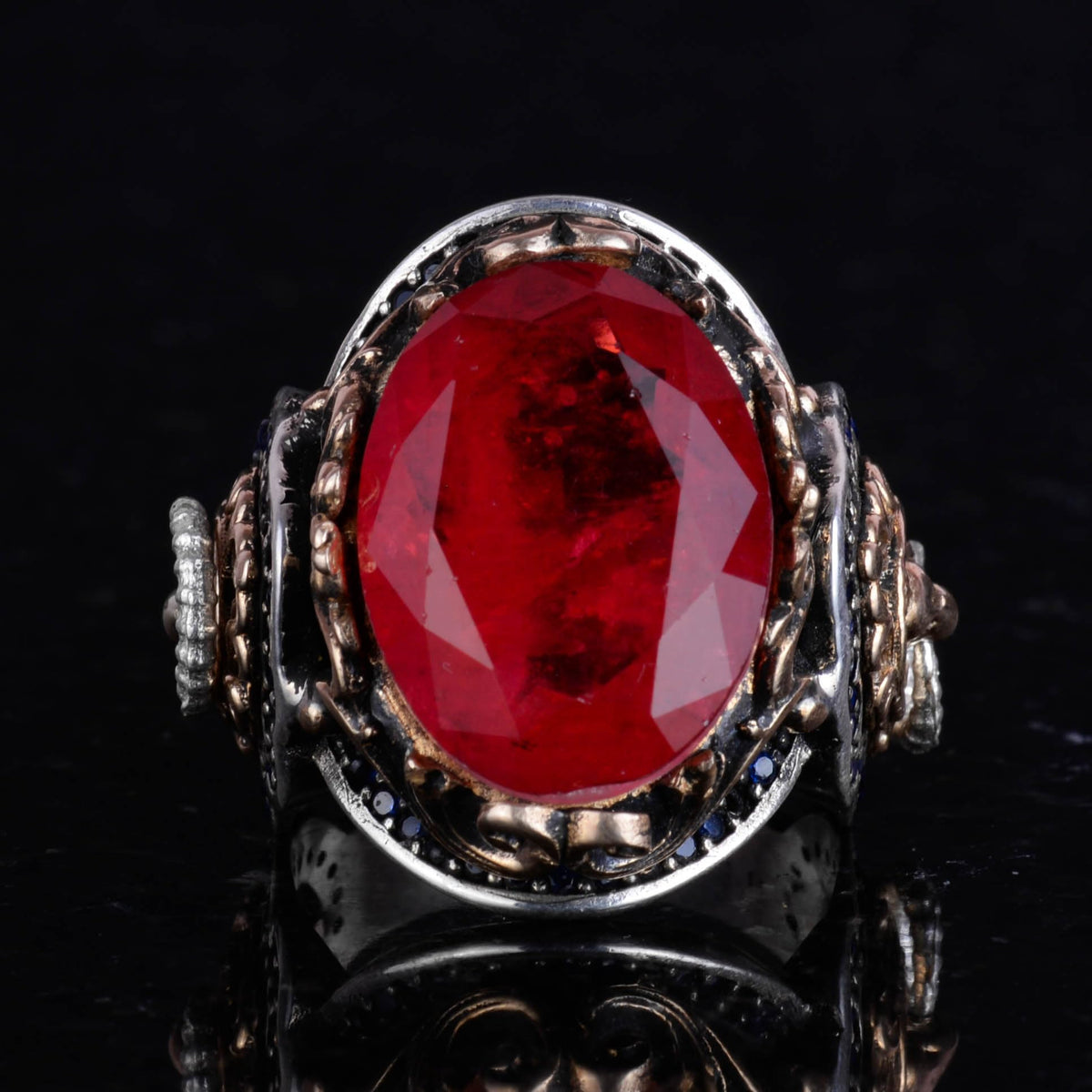 925 Sterling Silver Ring, Red Synthetic Paraiba Stone Ring, Lion Symbol Ring — 3
