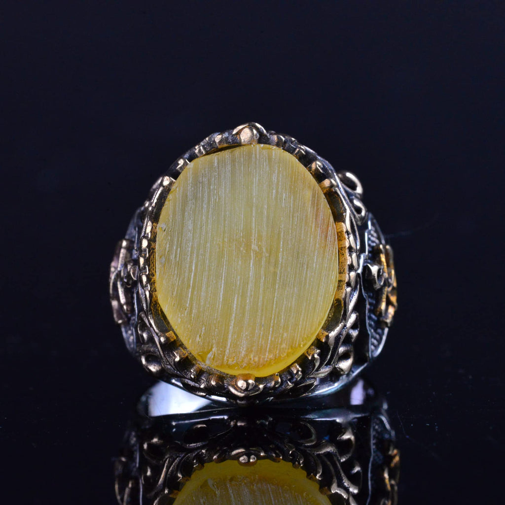 Sailor Anchor Silver Ring, Natural Stone Ring, 925 Sterling Silver Ring (Amber) — 6