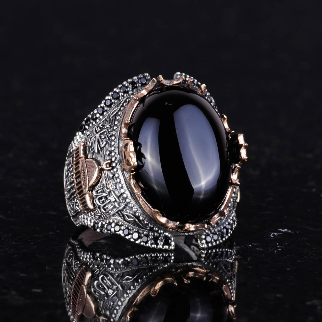 925 Sterling Silver Ring, Islamic Cabochon Onyx Stone Men's Ring — 4