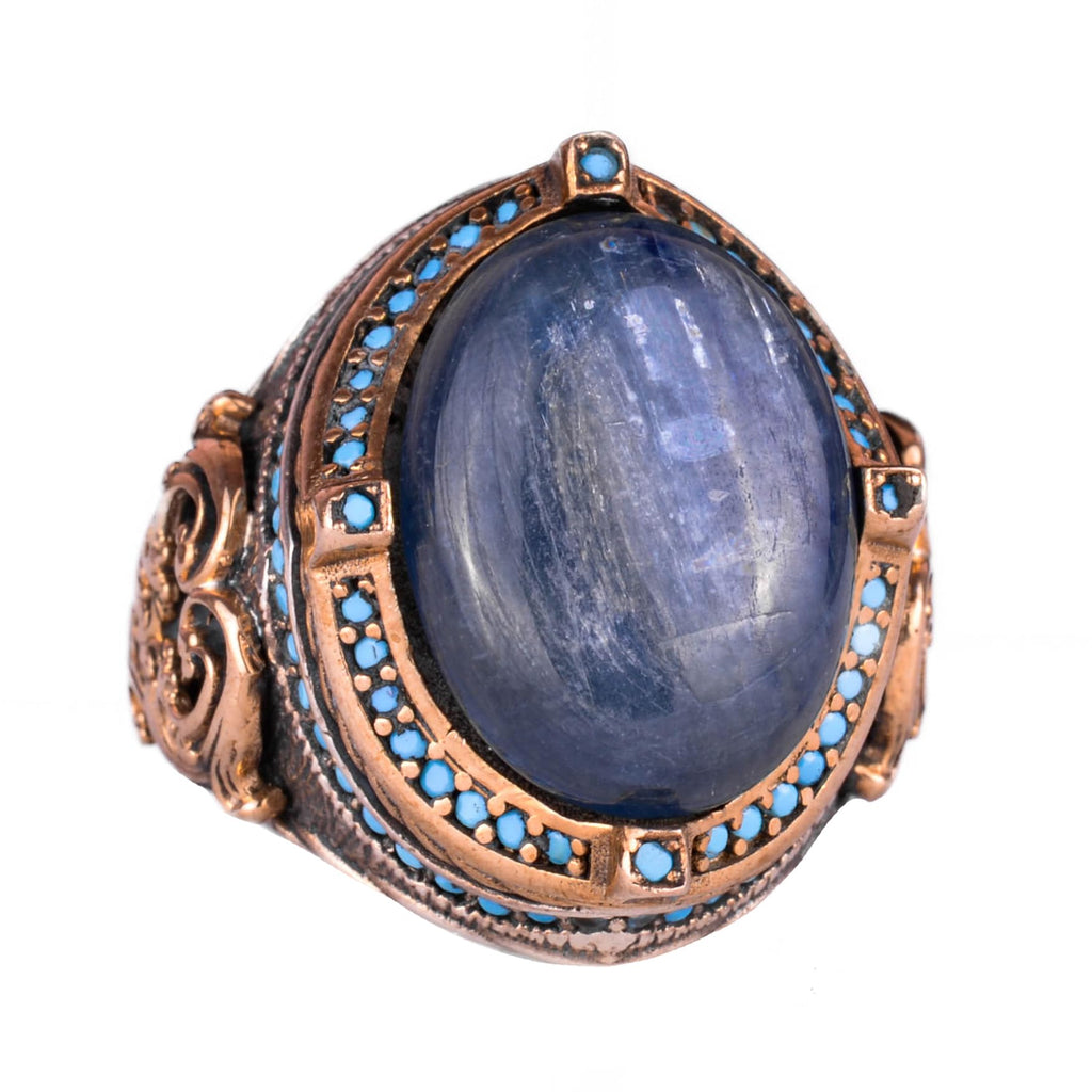 925 Sterling Silver Ring, Handmade Men's Ring with Natural Kyanite Stone, Vintage Design