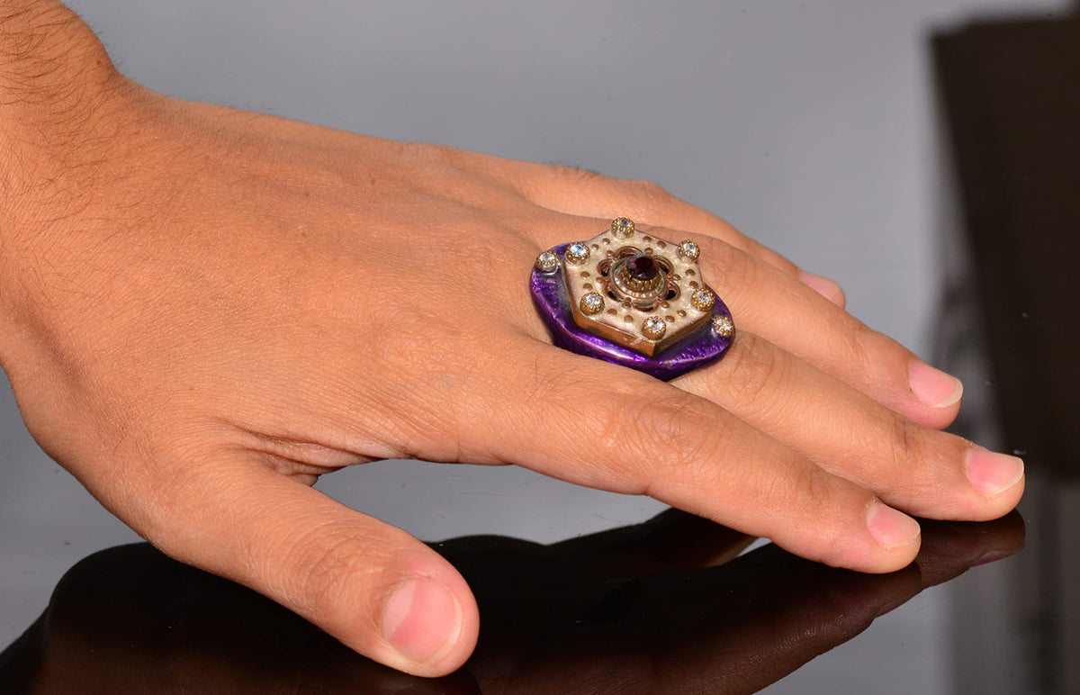 KAMBO Natural Garnet Gemstone Silver Unisex Ring — 6