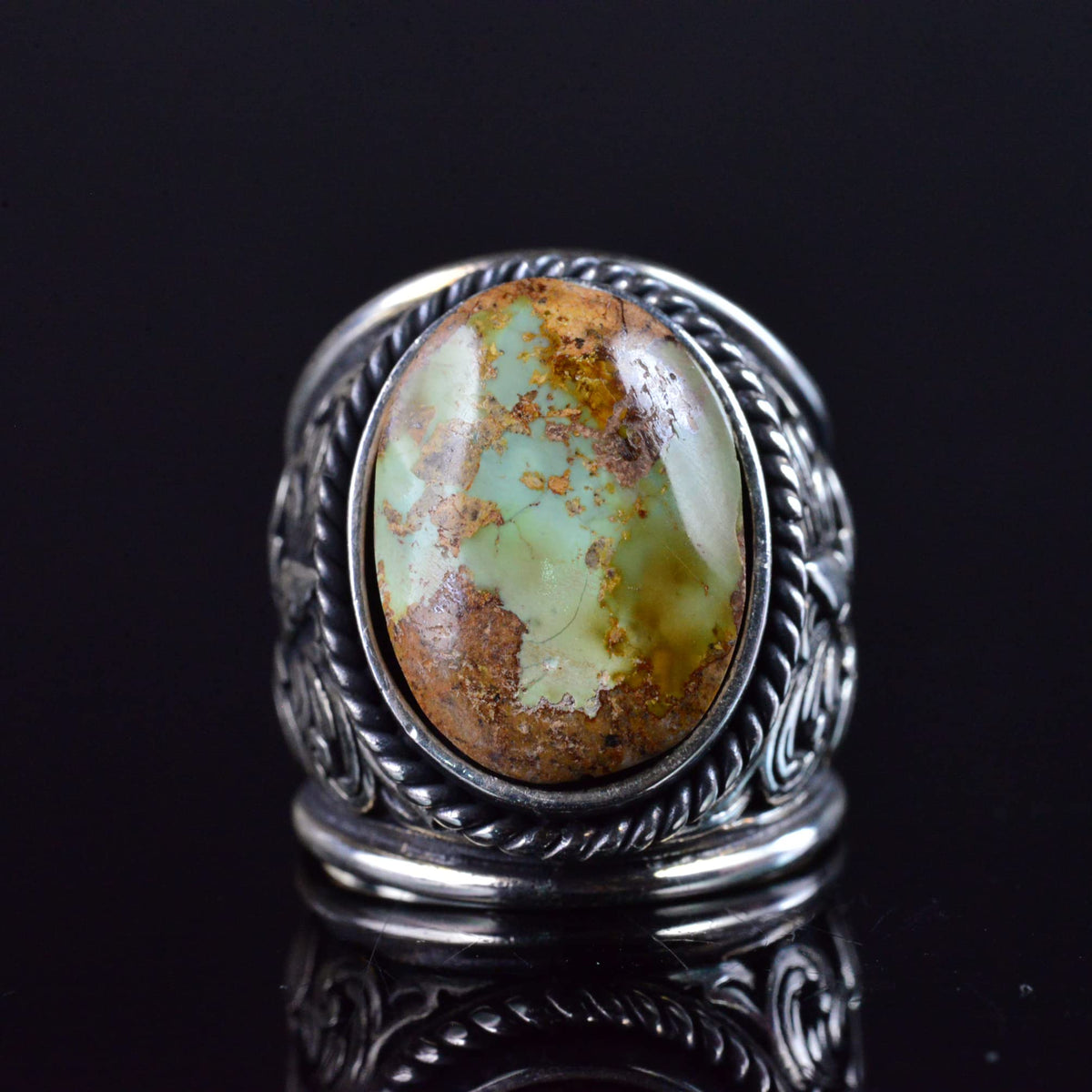 Turquoise Stone Ring, 925 Sterling Silver Handmade Dragon Scale Design — 3
