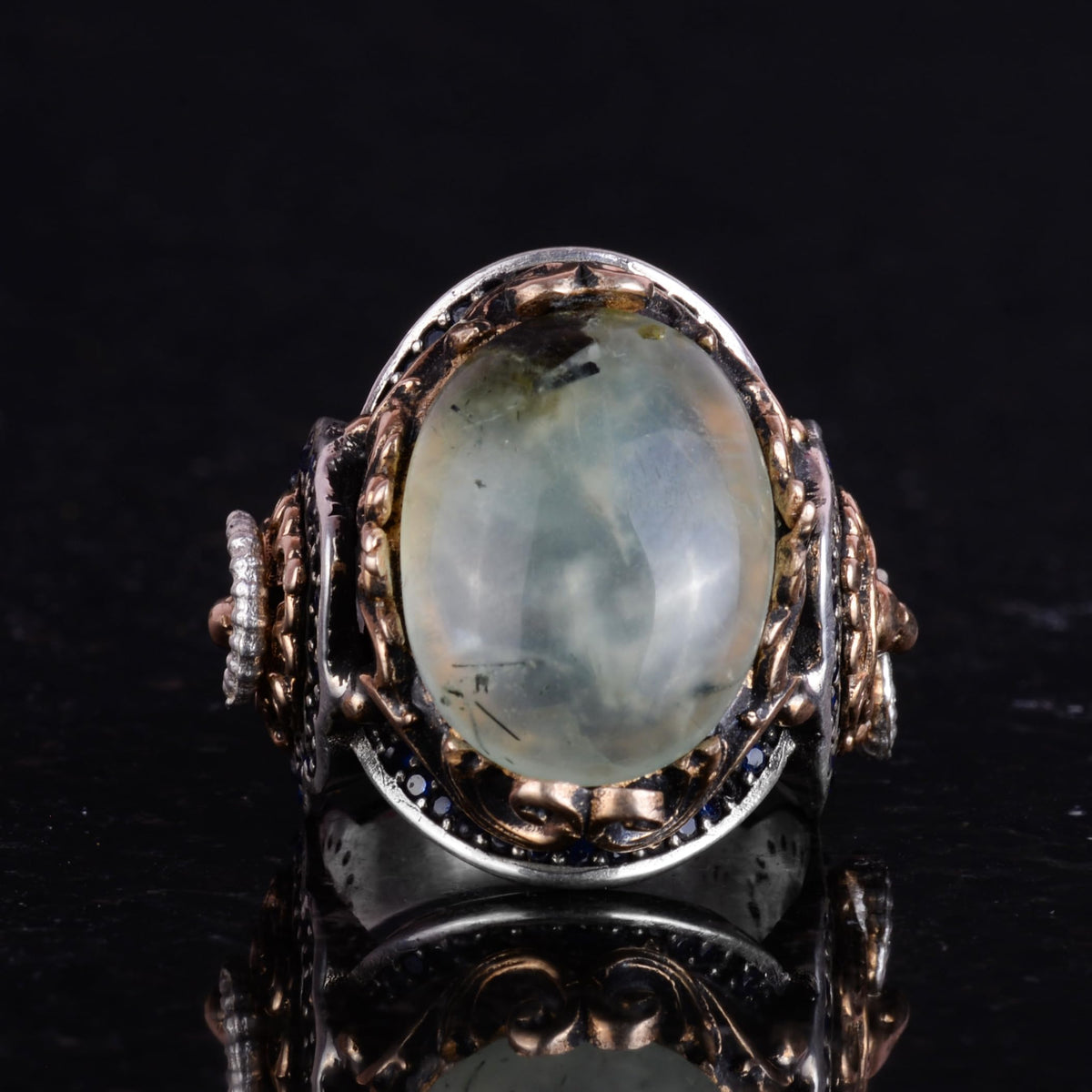 Lion Ring - Natural Prehnite Green Stone Ring — 3