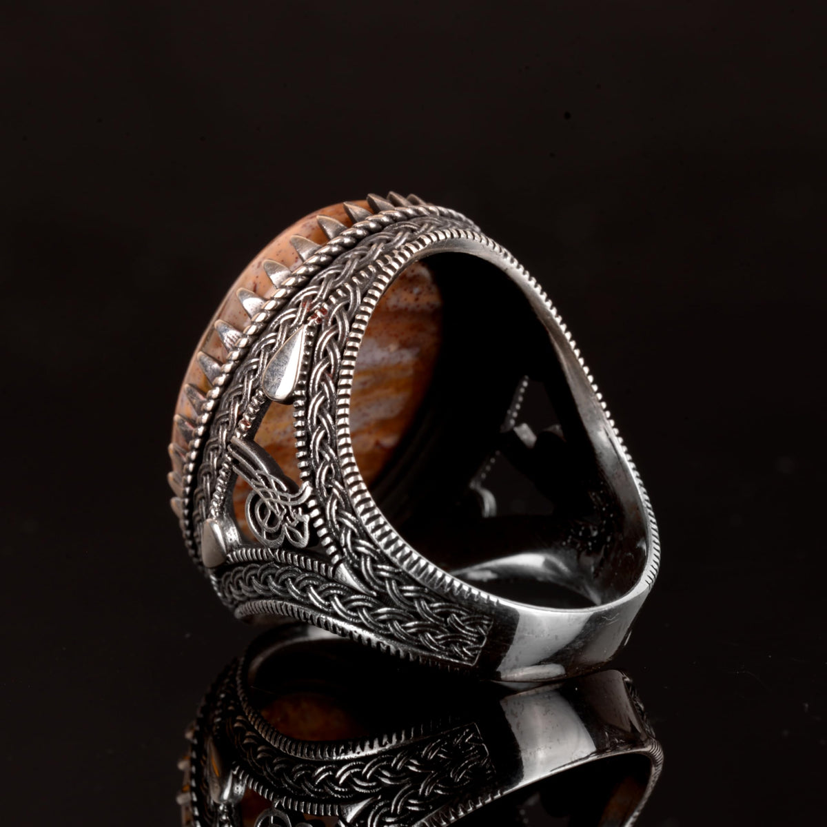 Large Ring, Natural Fire Agate Stone Ring, 925 Sterling Silver — 6