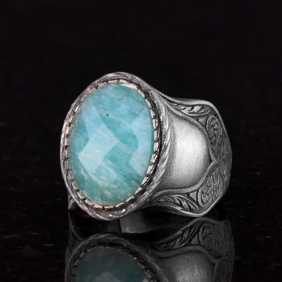 Natural Stone Ring, 925 Sterling Silver Ring, (Amazonite) — 5