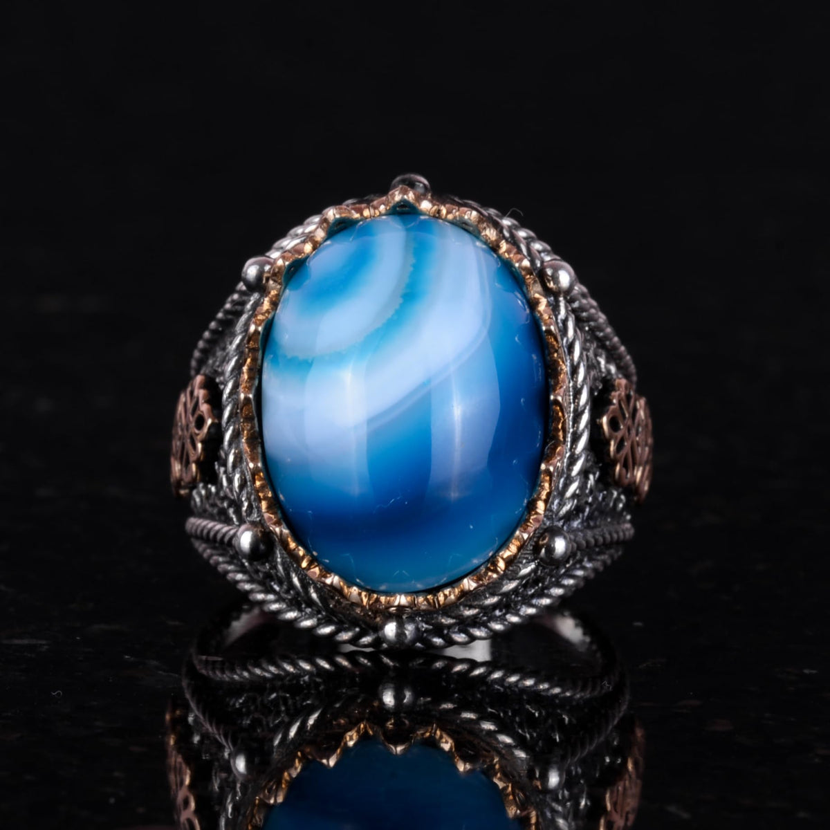 Natural Blue Agate Stone Ring — 4
