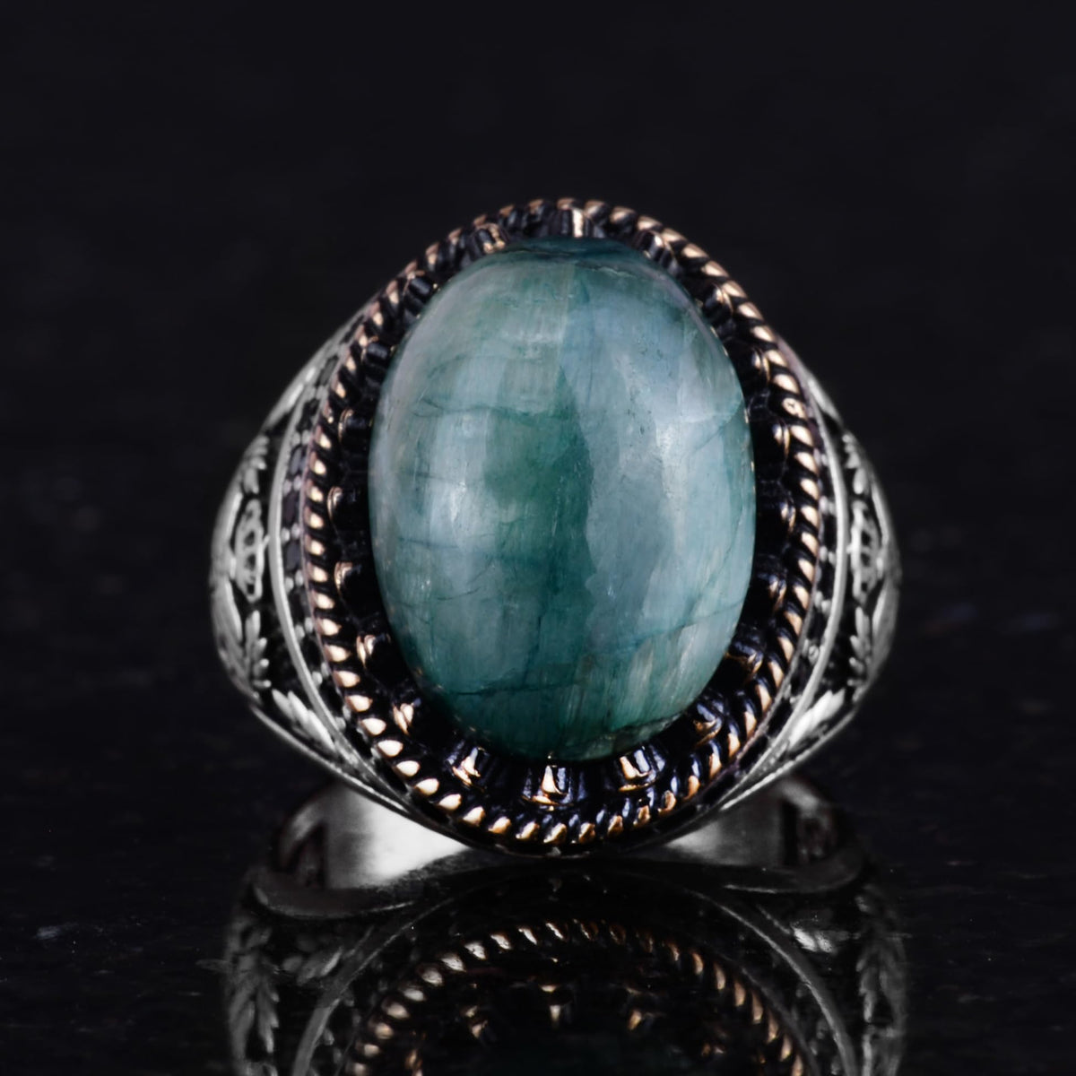 925 Sterling Silver Ring, Artificial Stone Ring, Eagle Symbol Ring, Handcrafted Ring (Artificial Emerald) — 4