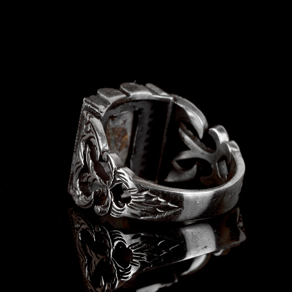 Silver Men's Ring, Natural Arizona Turquoise Stone Ring — 7