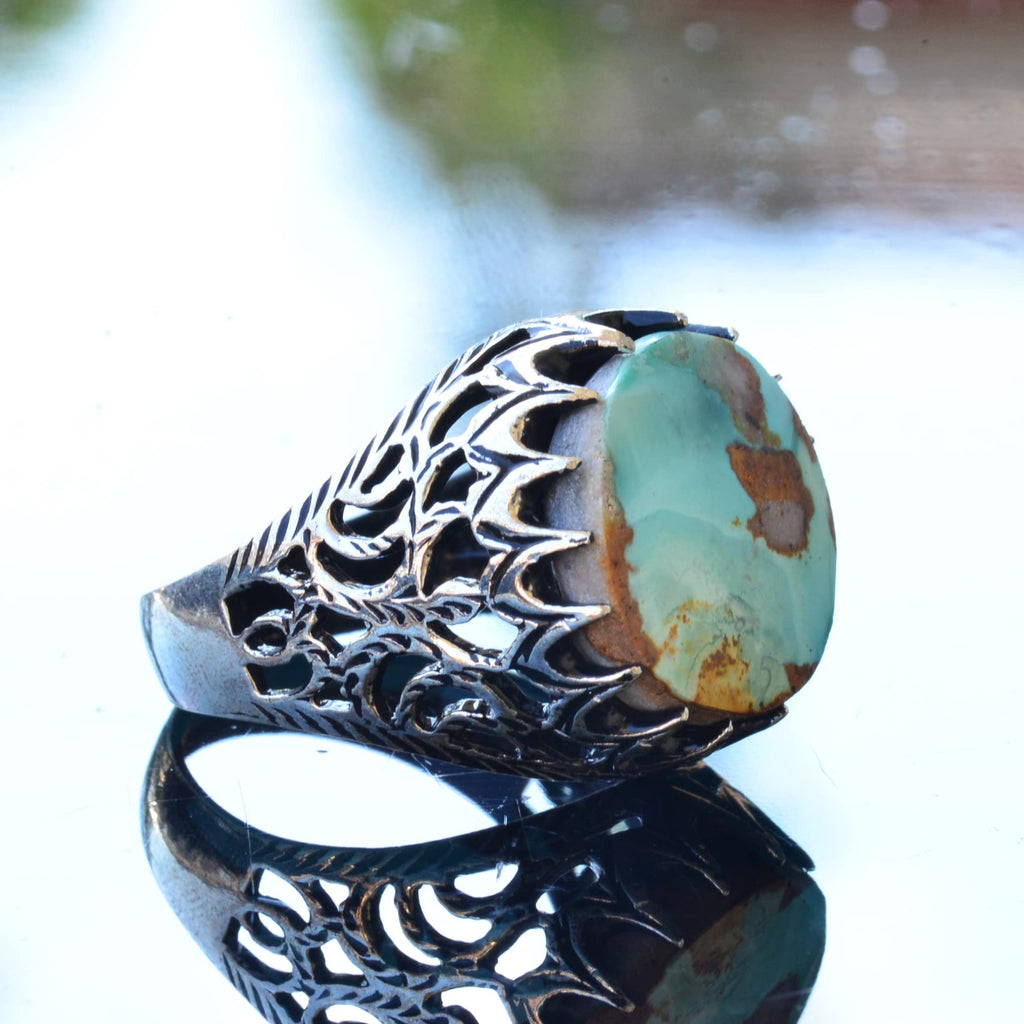 Natural Turquoise Stone Ring, Artistic Design - 925 Sterling Silver Men's Ring, Handmade Elegance — 4