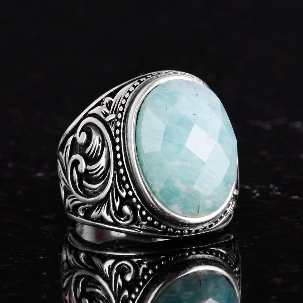 Stylish Handmade Natural Amazonite Stone Ring - 925 Sterling Silver — 5