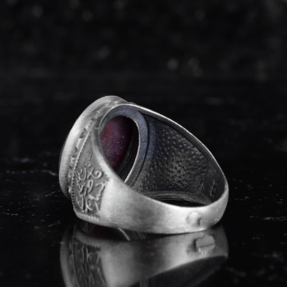 KAMBO Natural Ruby Stone Men's Ring 925 Sterling Silver - Carved Vintage Design Handmade (Model-2) — 7