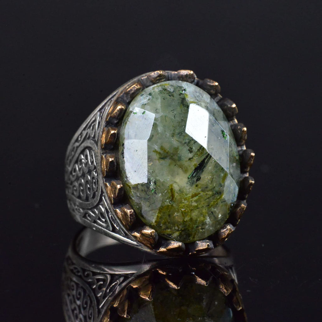 Natural Prehnite Stone Ring, 925 Sterling Silver Men's Ring, Handmade Design — 5