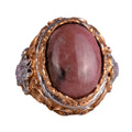 KAMBO Genuine Natural Stone Ring - Men's Sultan Ring - Gold Plated 925 Sterling Silver Ring - Handmade Ring (Rhodonite)