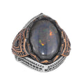 925 Sterling Silver Men's Ring - Natural Opal - Bronze Plated Details - Handmade, Attractive Piece