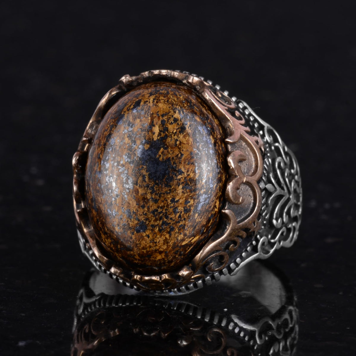 Natural Stone Handmade Ring - 925 Sterling Silver Ring (Bronzite) — 6