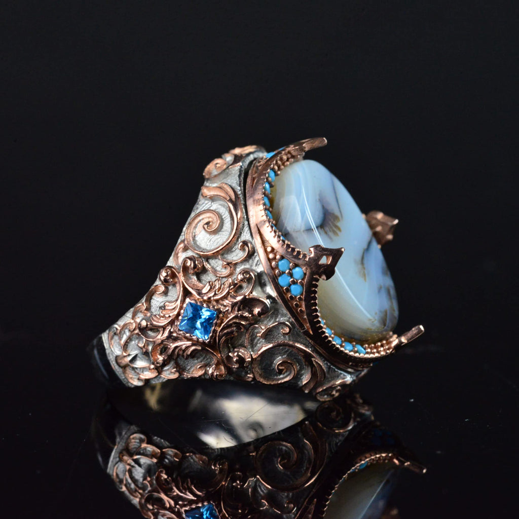 Natural Yemeni Agate Stone Ring, Sultan Design, 925 Sterling Silver — 4