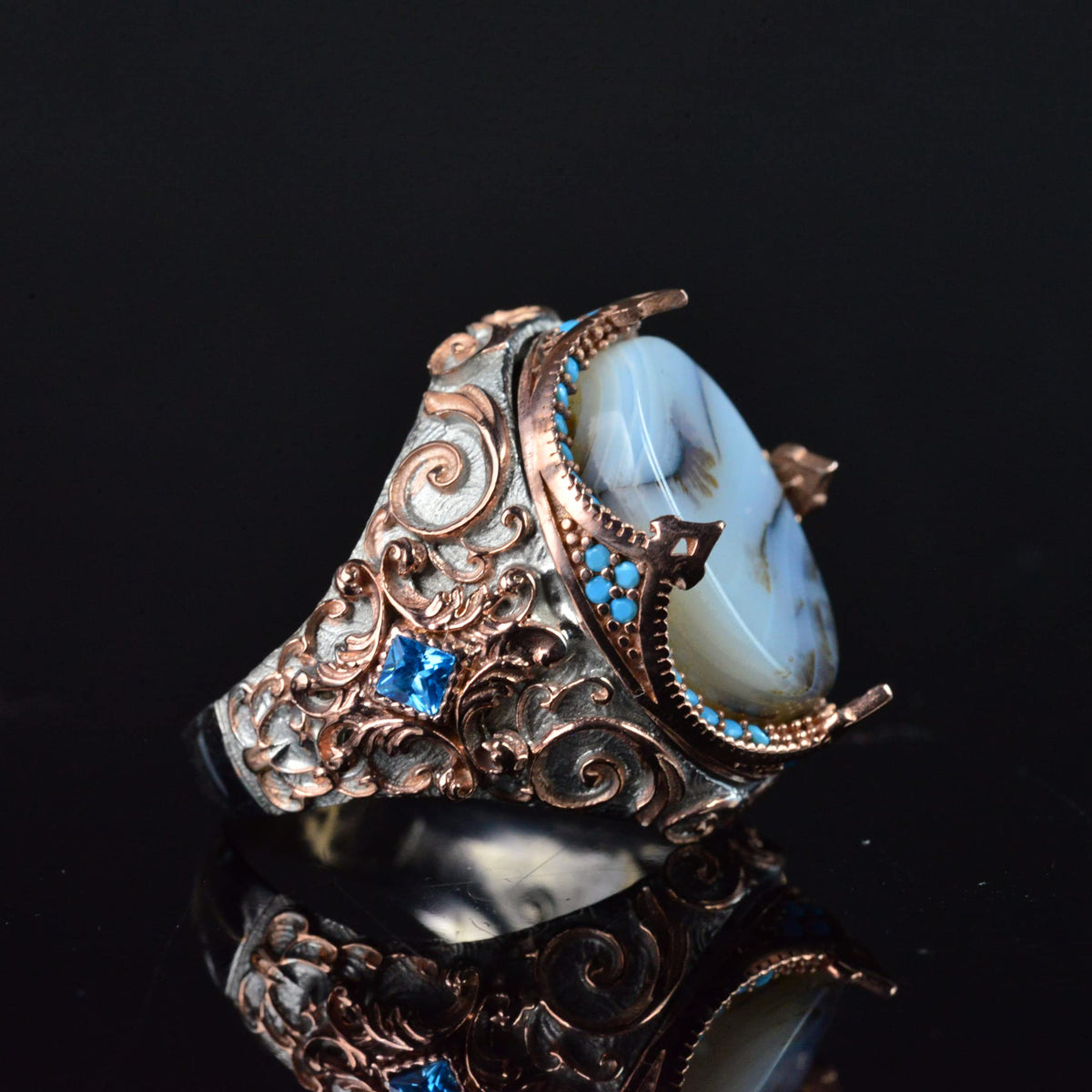 Natural Yemeni Agate Stone Ring, Sultan Design, 925 Sterling Silver — 4