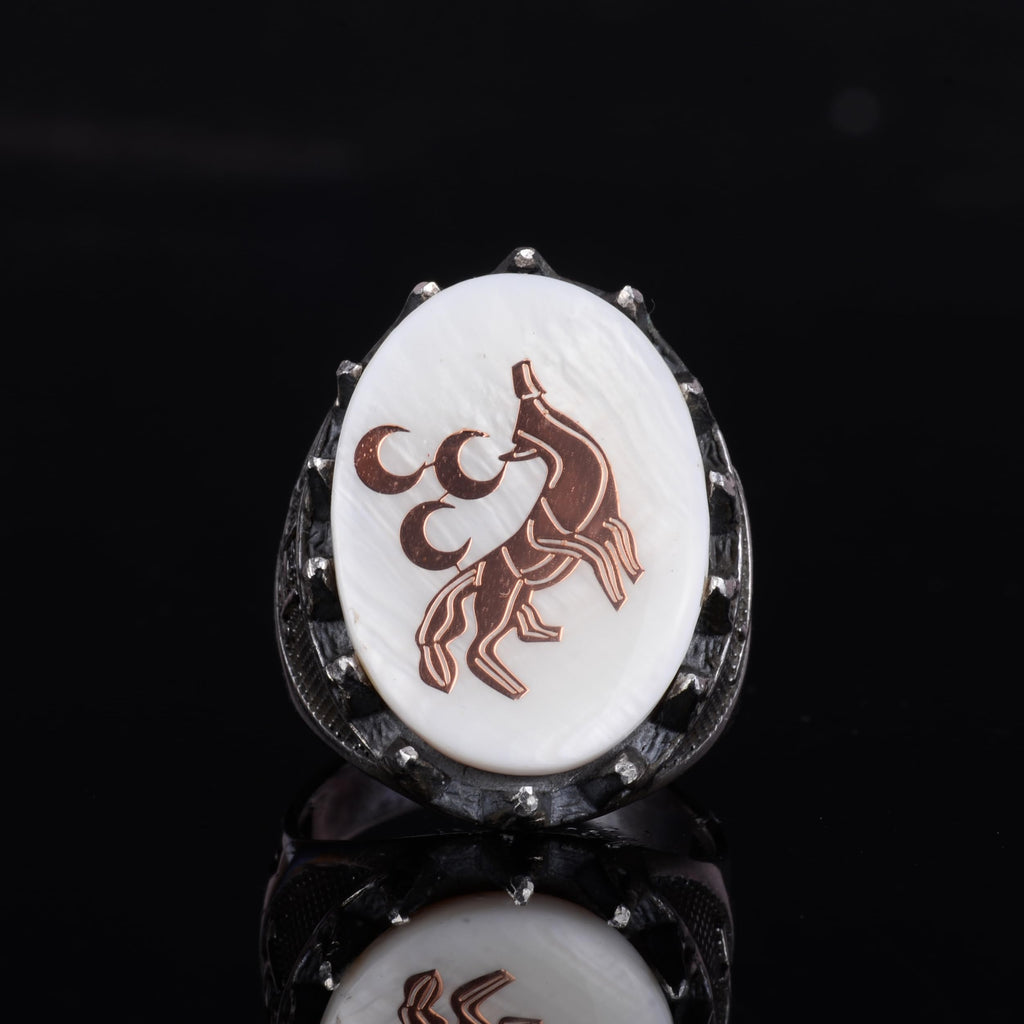 KAMBO 925 Sterling Silver Natural Pearl Men's Ring – Handmade Seljuk Wolf Symbol Statement Ring — 4