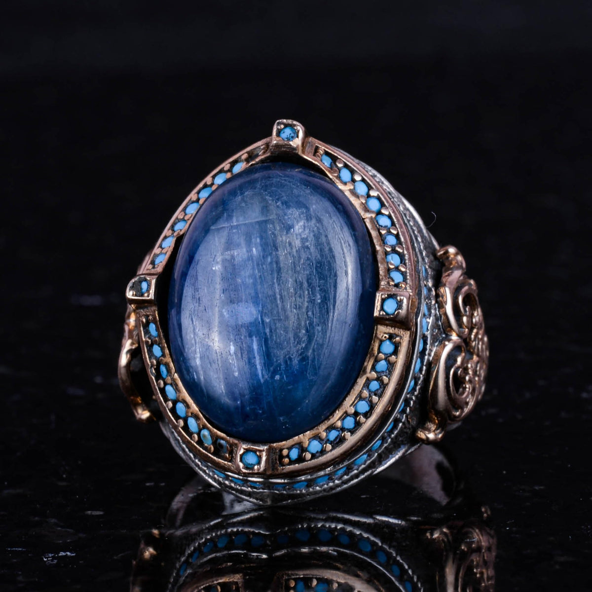 925 Sterling Silver Ring, Handmade Men's Ring with Natural Kyanite Stone, Vintage Design — 6