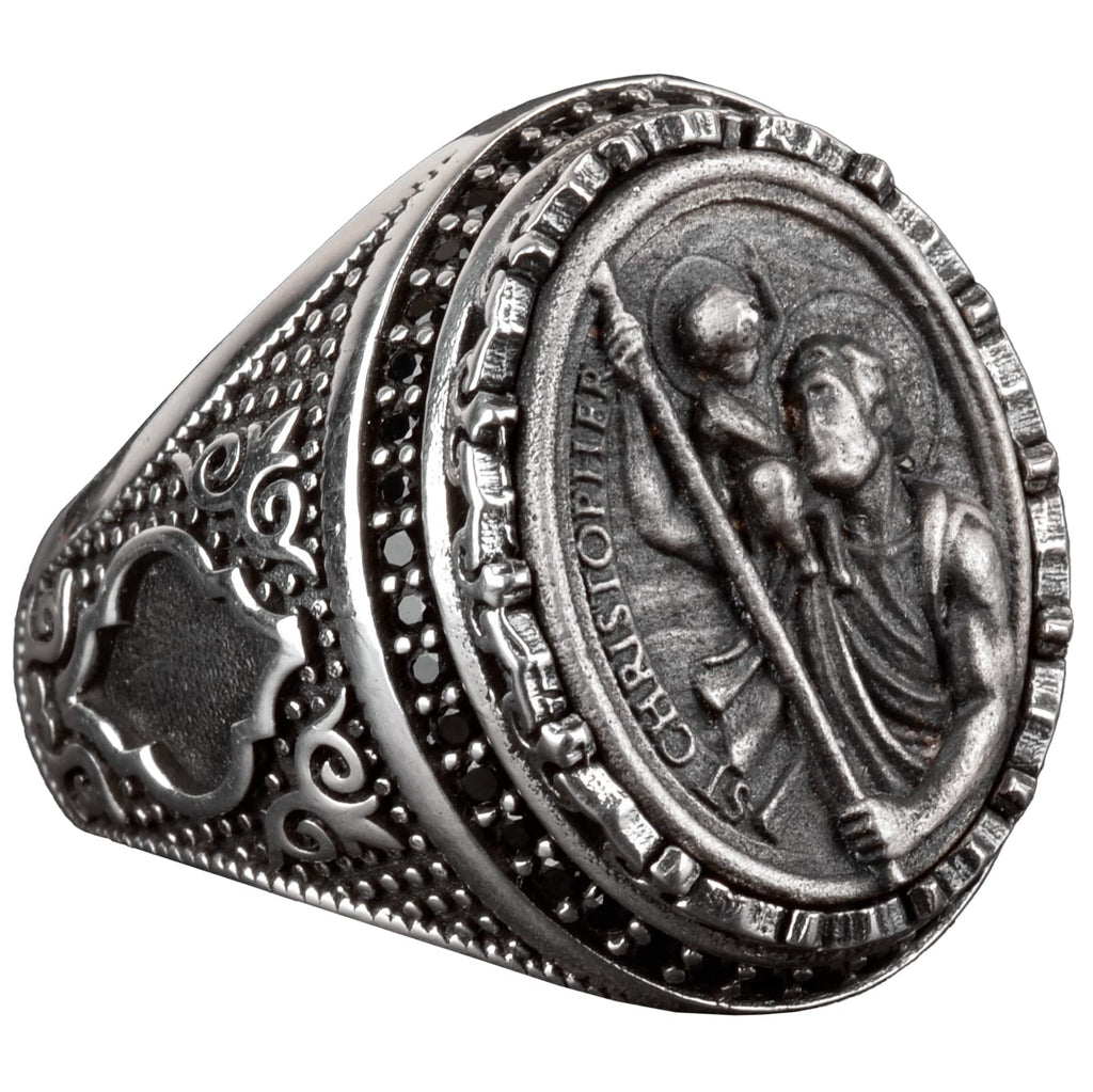 Kambo 925 Sterling Silver Men's Saint Christopher Ring – Showy and Spiritual Design, Ideal for Daily Use and Special Occasions