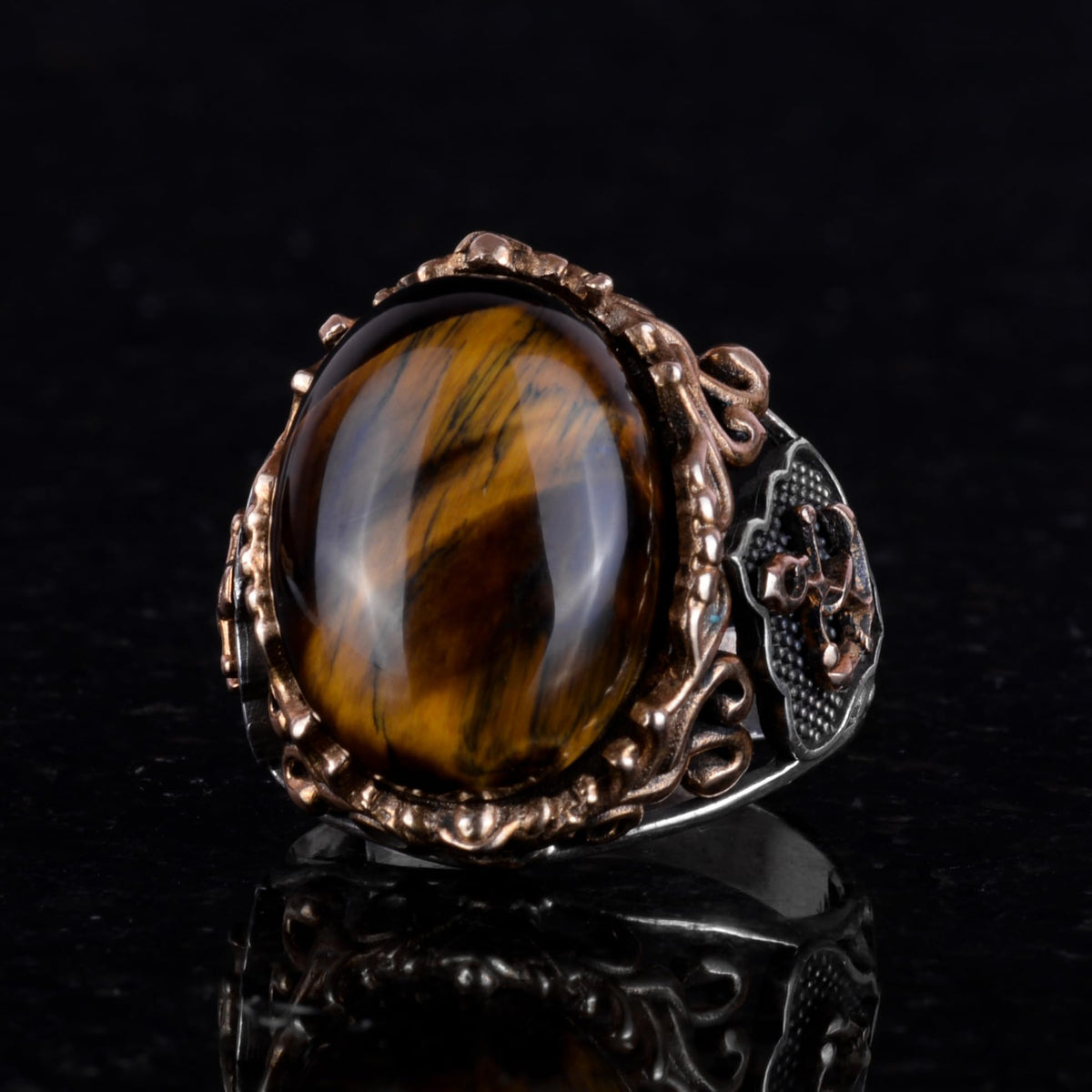 Real Tiger Eye Natural Stone Ring, Anchor Ring, Sailor Men's Ring, 925 Sterling Silver Ring — 4