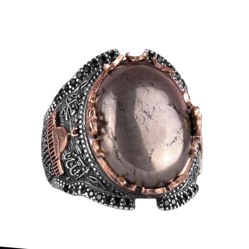 Natural Pyrite Stone Ring, 925 Sterling Silver Men's Ring (Model-2)