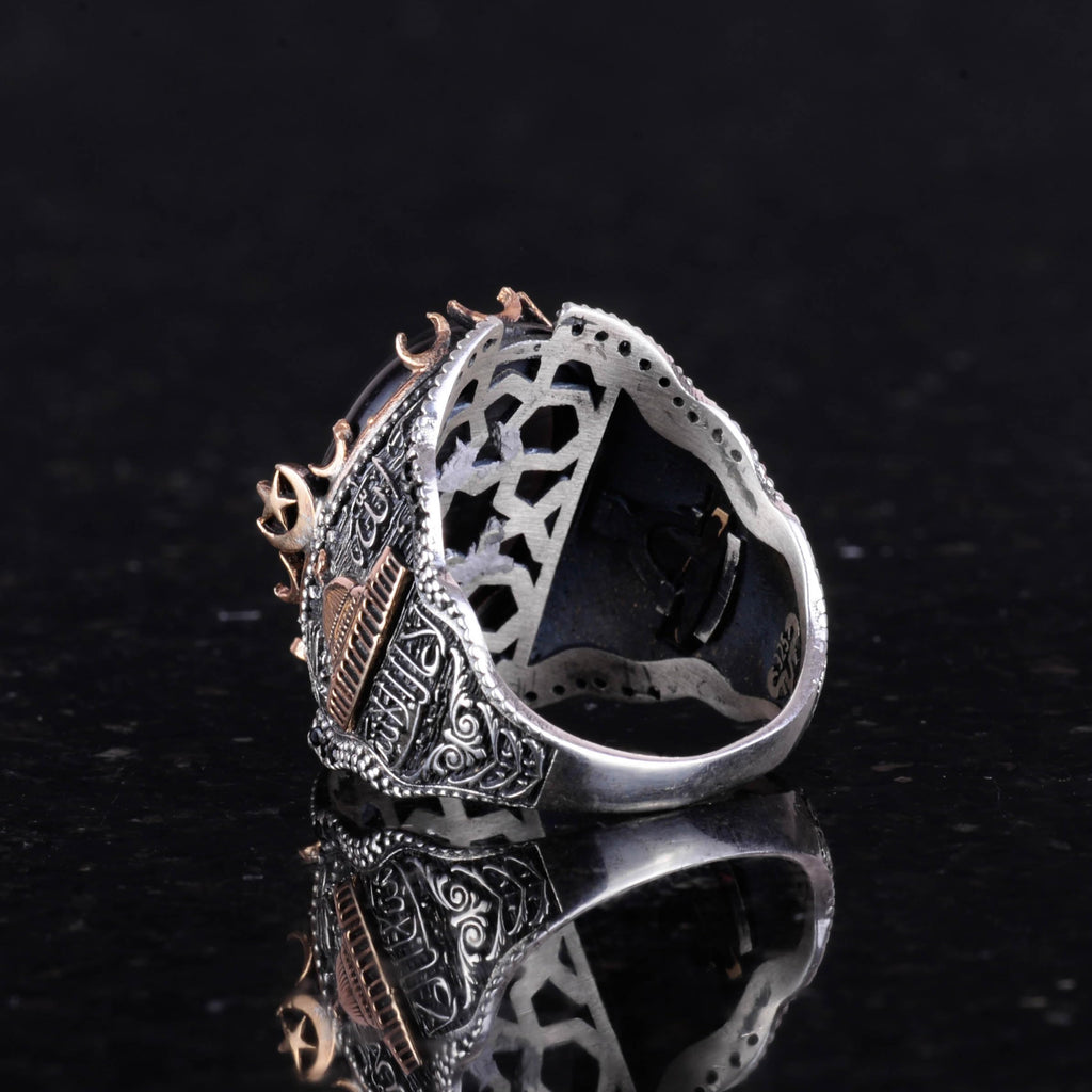 Black Cat Eye Stone Ring, 925 Sterling Silver Stone Ring — 6