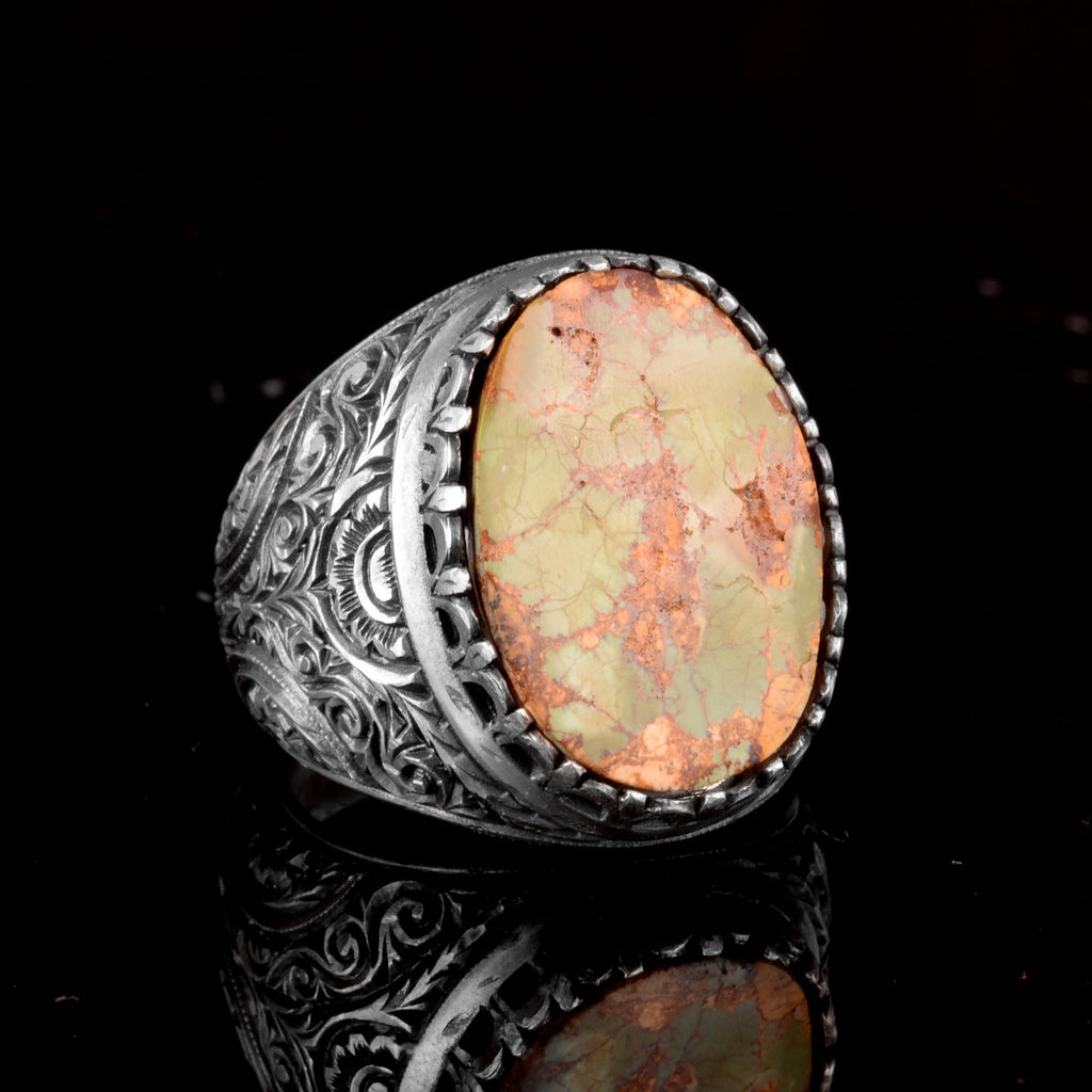 KAMBO Genuine Arizona Turquoise Ring - Elegant Handmade 925 Sterling Silver Ring for Men - Unique Natural Gemstone Jewel