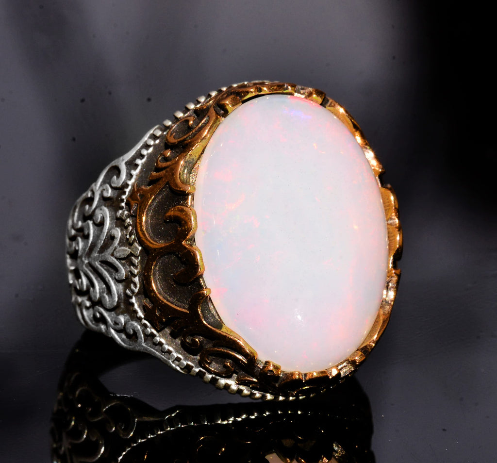 Australian Opal Natural Stone Ring - 10.00 Carat - Men's Ring - 925 Sterling Silver — 3