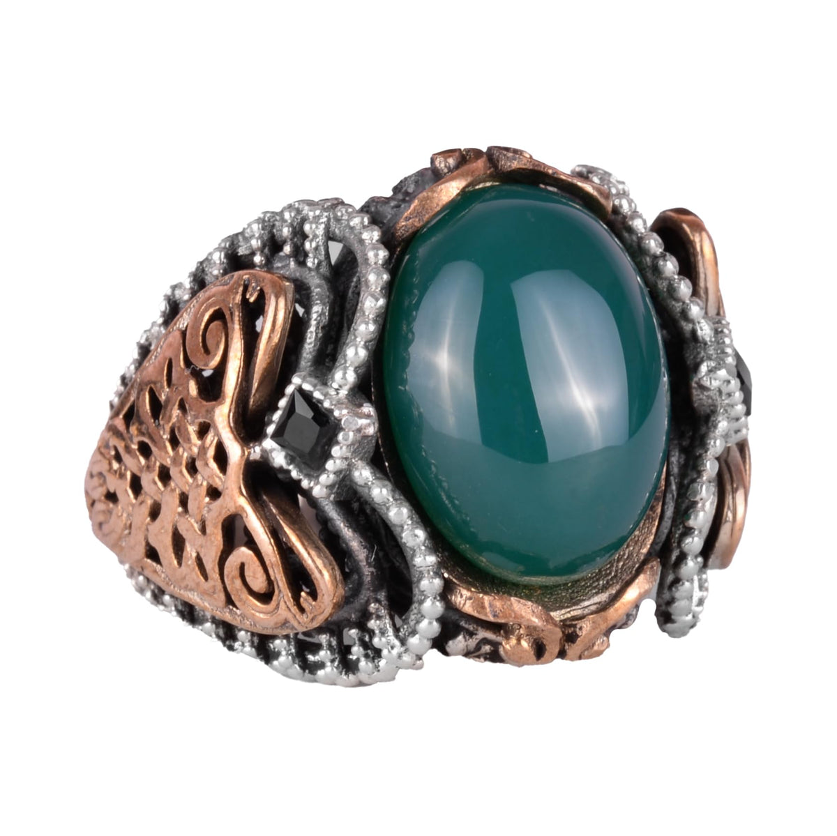 Handmade Natural Jade Stone Ring - 925 Sterling Silver Men's Ring