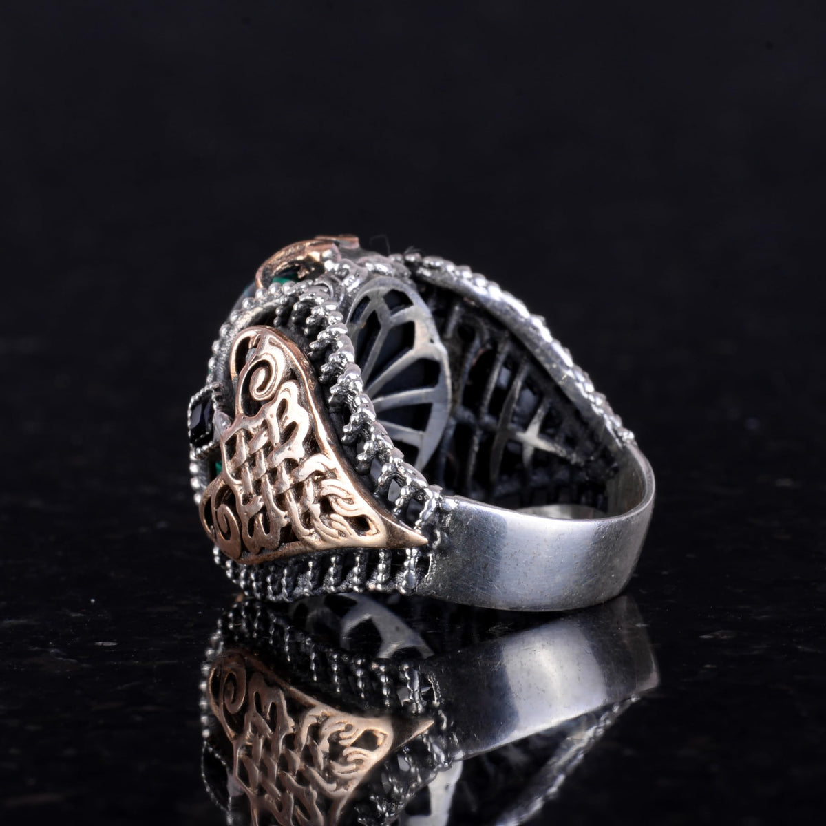 Natural Malachite Stone Ring, 925 Sterling Silver Men's Ring — 7
