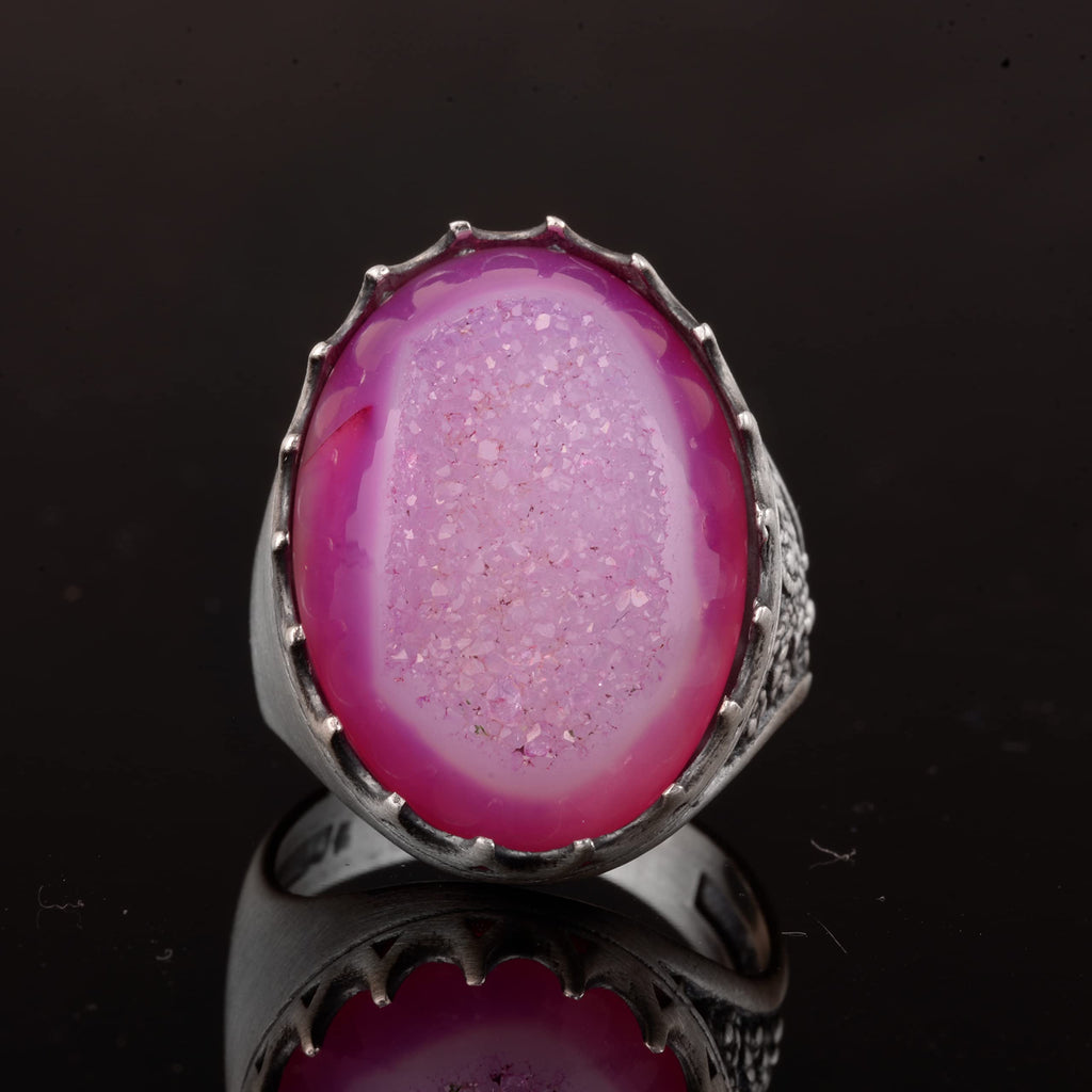 Silver Men's Ring with Drusy Quartz - Shiny Stone Collection — 4
