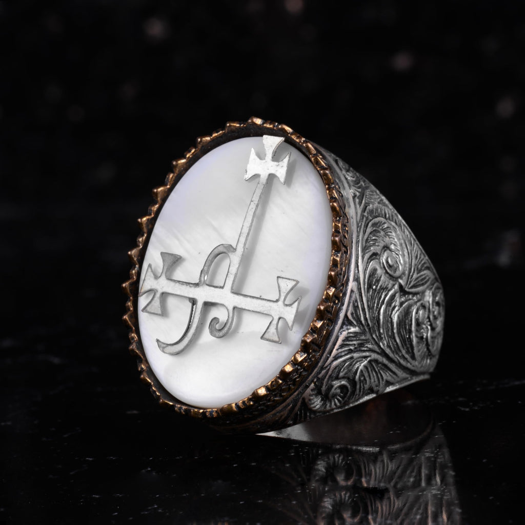 KAMBO Natural Pearl Stone 925 Sterling Silver Men's Ring – Large Oval Stone Symbolic Statement Ring (Pearl-1) — 6